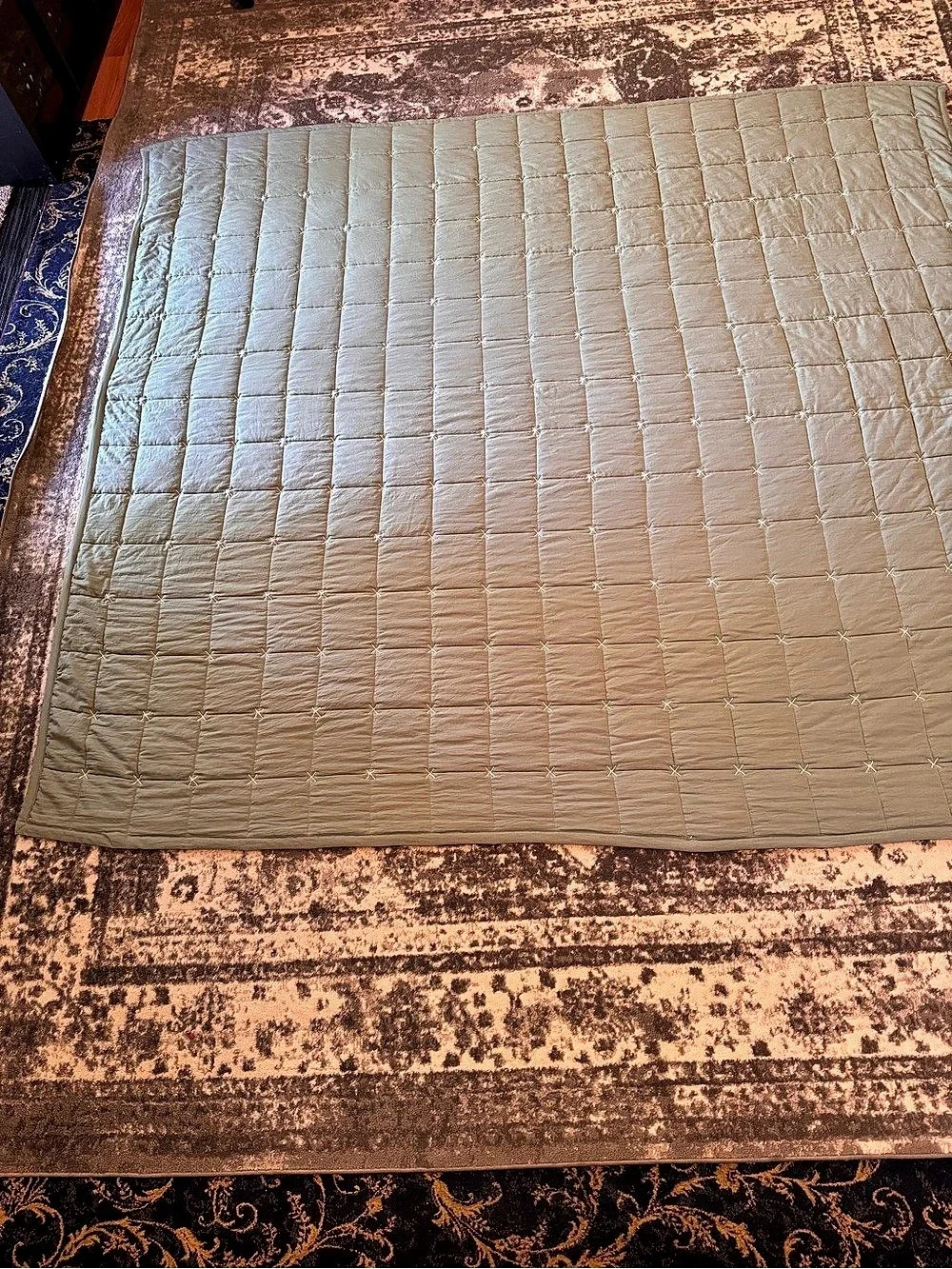Reversible Sage Green Queen Quilt Coverlet Bedspread 88x99” No Tags